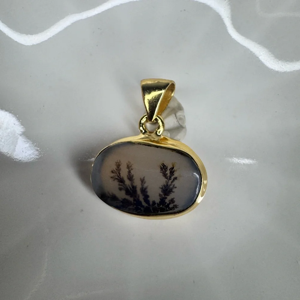 Scenic Dendritic Agate Pendant | 18K Gold Plated over 925 Silver | Made in India - Picture 6 of 6
